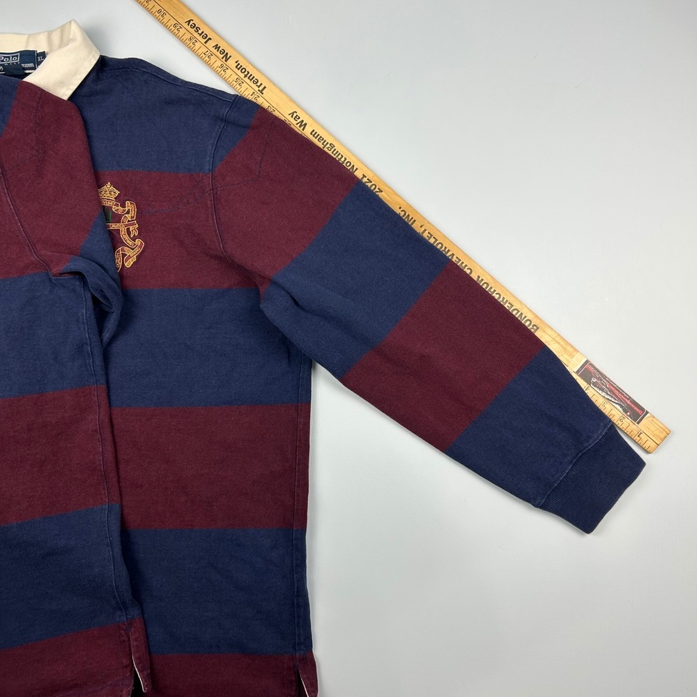 Polo Ralph Lauren Mens XL Rugby Shirt Blue Burgundy Striped Crest Lion Crested - Picture 9 of 11